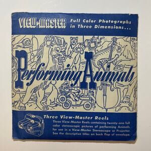 Viewmaster Performing Animals Lions Elephants Sawyers 1951 SEALED 3 reels PAPX